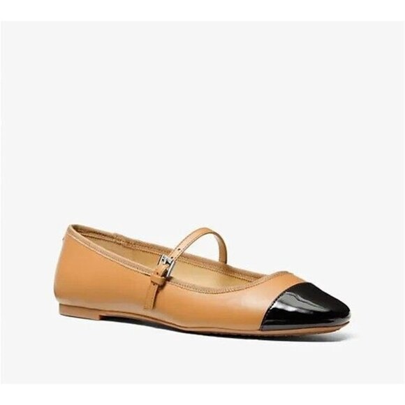 Michael Kors Ballet Flat Womens Size 9 Shiny Pale Peanut Mae Leather Almond Toe - Picture 1 of 4